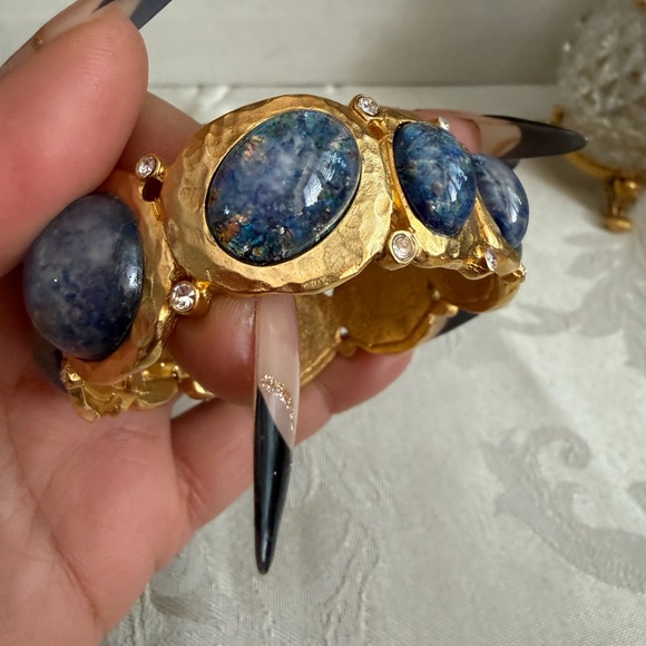 Kenneth Jay Lane Accessories - Kenneth Nay lame signed Gold-Tone Blue confetti hinged  Bracelet - Women Jewelry